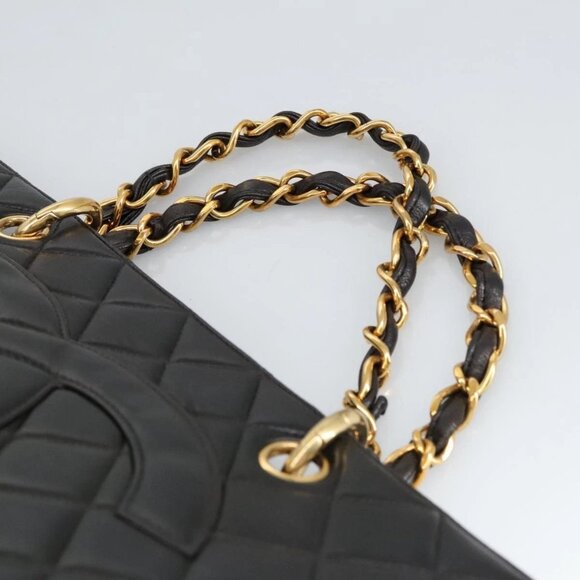 CHANEL Matelasse Chain Hand Bag Lamb Skin Black Gold CC Auth - Picture 9 of 16